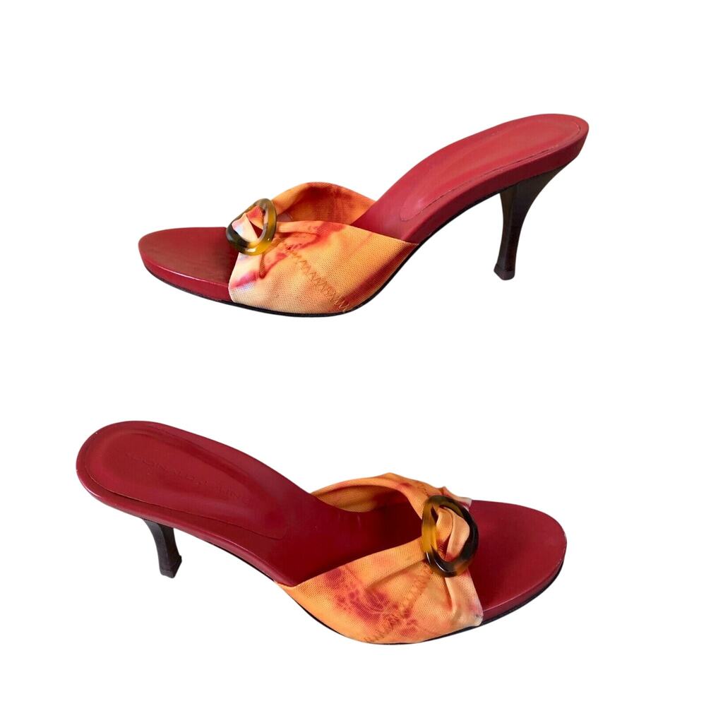 Donald Pliner Tang Orange Mesh Elastic Leather Shoe New Tie Dye Buckle $225 NWT
